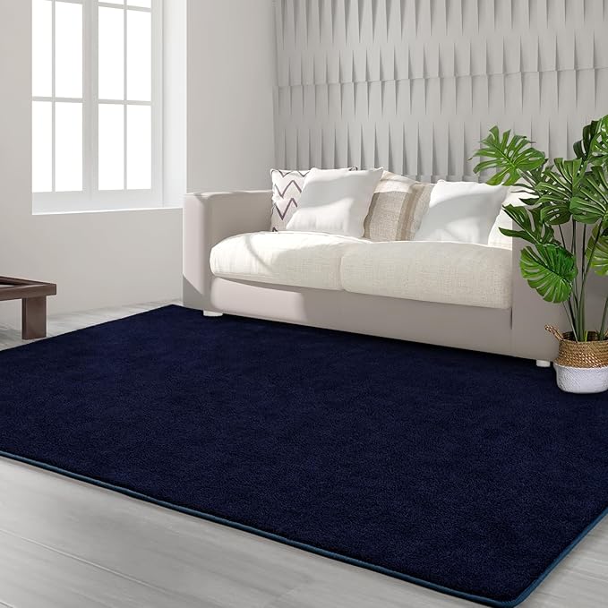 Area Rugs for Bedroom Living Room, 6x9 Navy Blue Super Soft Comfy Thickened Memory-Foam Indoor Carpets, Modern Aesthetic Minimalist Carpet for Boys Girls Adults Apartment Nursery Home Décor - LeafyLoom