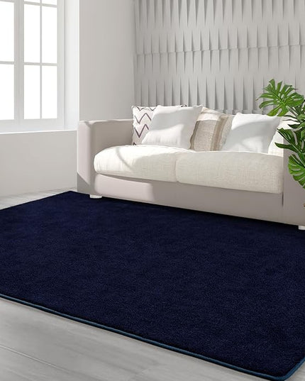 Area Rugs for Bedroom Living Room, 4x6 Navy Blue Super Soft Comfy Thickened Memory-Foam Indoor Carpets, Modern Aesthetic Minimalist Carpet for Boys Girls Adults Apartment Nursery Home Décor - LeafyLoom