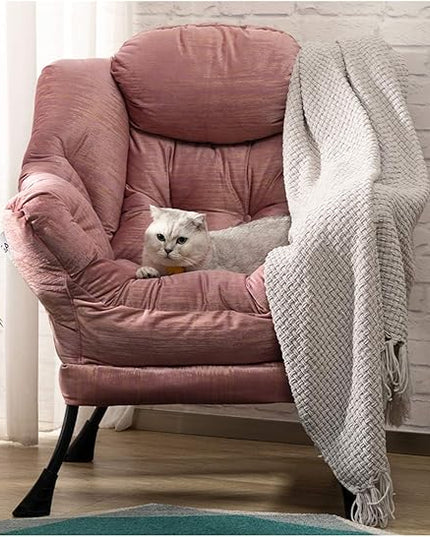 HollyHOME Modern Fabric Large Lazy Chair, Accent Oversized Comfy Reading Chair, Thick Padded Cozy Lounge Chair with Armrest, Leisure Sofa Chair for Living Room, Bedroom, Dorm, Gilding Pink - LeafyLoom