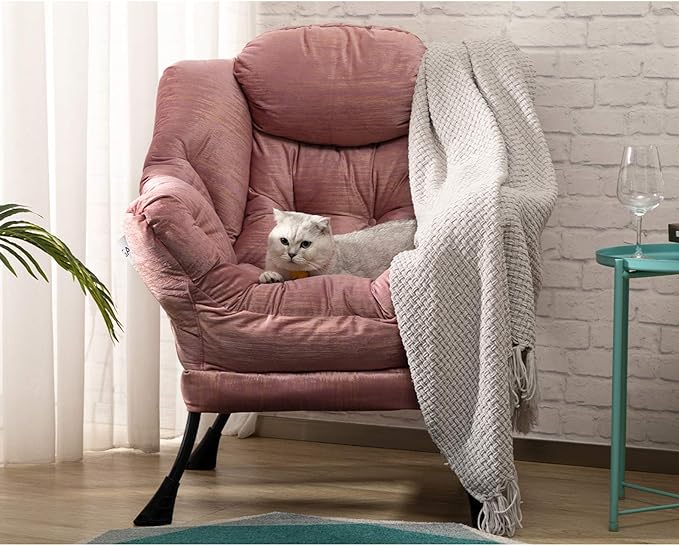 HollyHOME Modern Fabric Large Lazy Chair, Accent Oversized Comfy Reading Chair, Thick Padded Cozy Lounge Chair with Armrest, Leisure Sofa Chair for Living Room, Bedroom, Dorm, Gilding Pink - LeafyLoom