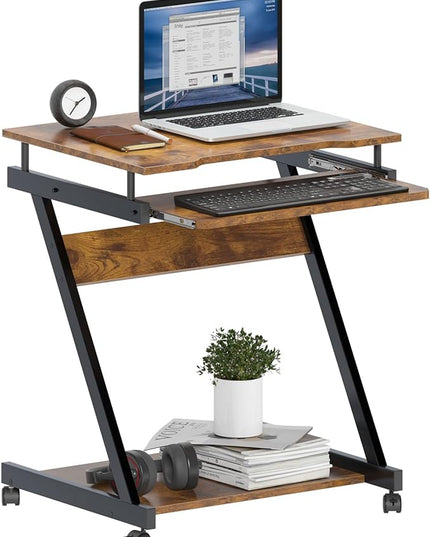 Need Rolling Computer Desk Mobile Desk Laptop Stand Desk with Sliding Keyboard for Home Office,23.6 Inches Rustic Brown DX-8110FG-ND - LeafyLoom