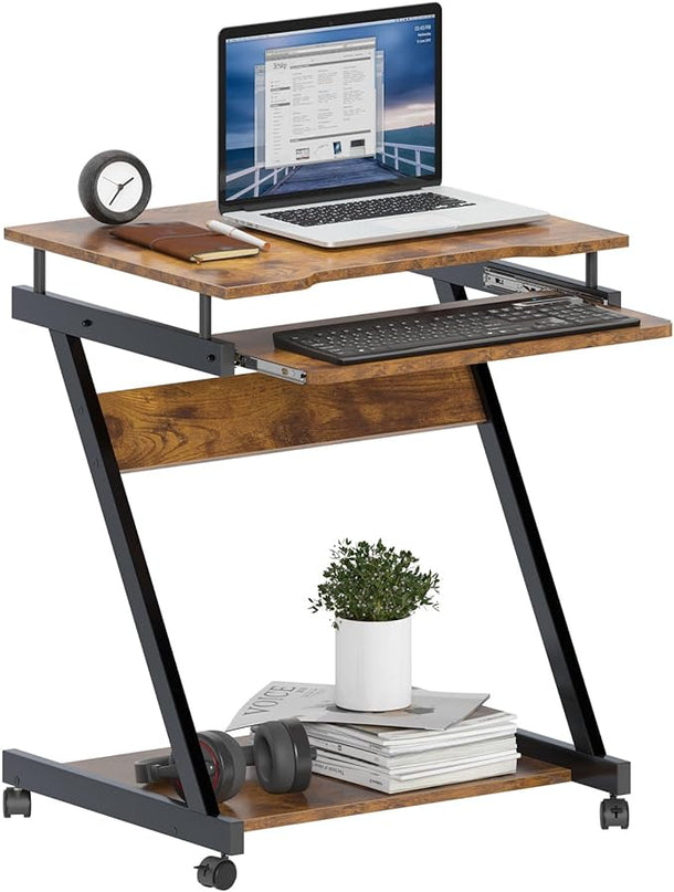 Need Rolling Computer Desk Mobile Desk Laptop Stand Desk with Sliding Keyboard for Home Office,23.6 Inches Rustic Brown DX-8110FG-ND - LeafyLoom