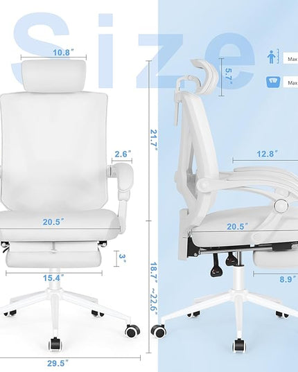 Misolant Ergonomic Office Chair with Footrest, Ergonomic Desk Chair with Adjustable 2D Lumbar Support, High Back Office Chair with Adjustable Headrest, Comfortable Leather Office Chair - LeafyLoom