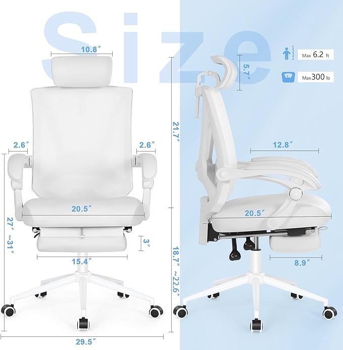 Misolant Ergonomic Office Chair with Footrest, Ergonomic Desk Chair with Adjustable 2D Lumbar Support, High Back Office Chair with Adjustable Headrest, Comfortable Leather Office Chair - LeafyLoom