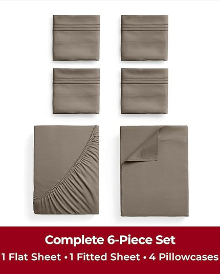 Mellanni King Sheets Set - 6 PC Iconic Collection Bedding Sheets & Pillowcases - Hotel Luxury, Ultra Soft, Cooling Bed Sheets - Deep Pocket up to 16 inch - 6 PC (King, Dark Taupe w/Extra Pillow Cases) - LeafyLoom