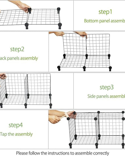 Wolizom Wire Cube Storage, Metal Grids Shelves Bookshelf, Stackable Modular Shelving Organizer, DIY Closet Bookcase Bookshelf, Grid Storage Shelf for Bedroom, Living Room, Office (Black, 8 Cube) - LeafyLoom