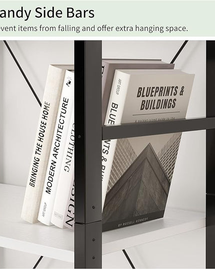 VERMESS Book Shelf White, Tall 4 Tier Bookshelf, Industrial Shelving Unit Wood Bookcase Shelf with Open Shelves, Wide Storage Standing Bookshelves Metal Display Rack for Living Room, Bedroom, Office - LeafyLoom