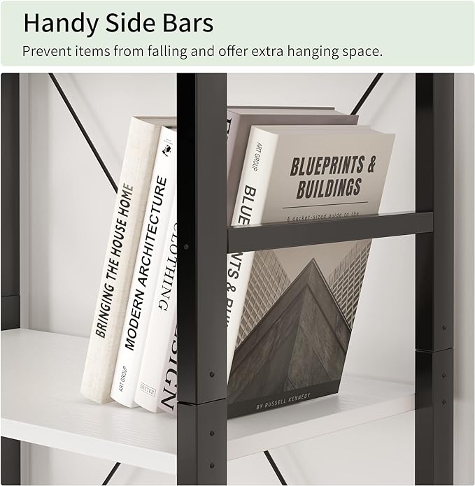 VERMESS Book Shelf White, Tall 4 Tier Bookshelf, Industrial Shelving Unit Wood Bookcase Shelf with Open Shelves, Wide Storage Standing Bookshelves Metal Display Rack for Living Room, Bedroom, Office - LeafyLoom