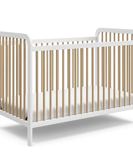 Storkcraft Pasadena 3-in-1 Convertible Crib (White with Driftwood) – GREENGUARD Gold Certified, Converts to Daybed and Toddler Bed, Fits Standard Full-Size Crib Mattress, Adjustable Mattress Height - LeafyLoom