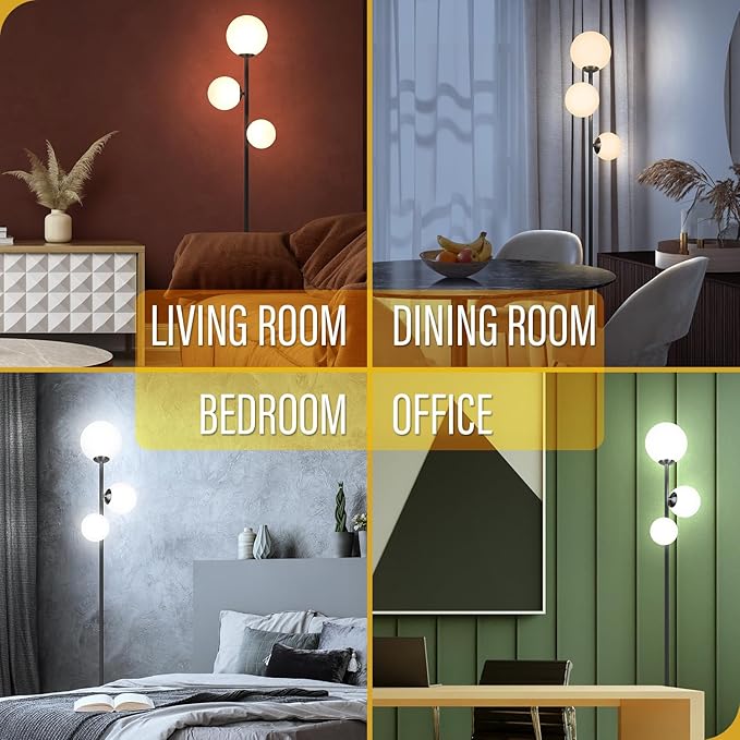 3 Globe Vintage Floor Lamp - 3 Color Options Moderm Floor Lamps for Living Room, Mid Century Standing lamp Home Decor for Bedrooms Office(Matte Black, LED Bulbs Included) - LeafyLoom