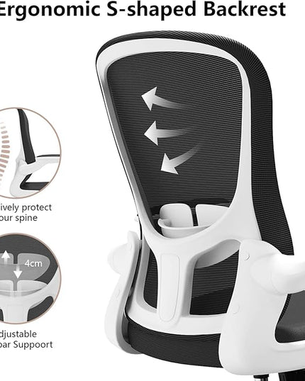 Ergonomic Office Chair, Comfort Swivel Home Office Task Chair, Breathable Mesh Desk Chair, Lumbar Support Computer Chair with Flip-up Arms and Adjustable Height - LeafyLoom