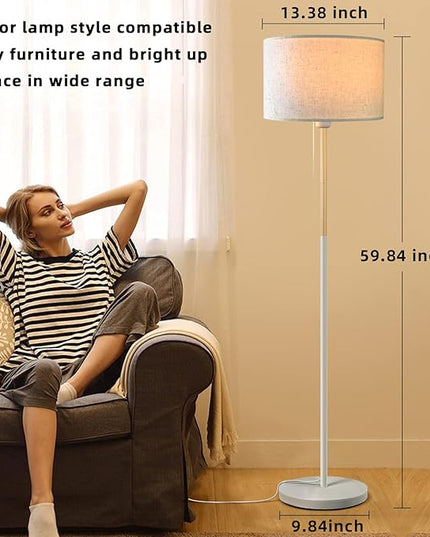 Modern Floor Lamp for Living Room Traditional Farmhouse Floor Lamps Mid-Century Pole Lamp with Linen Lamp Shade, Standing Tall Floor Lamps for Bedrooms and Office (White) - LeafyLoom