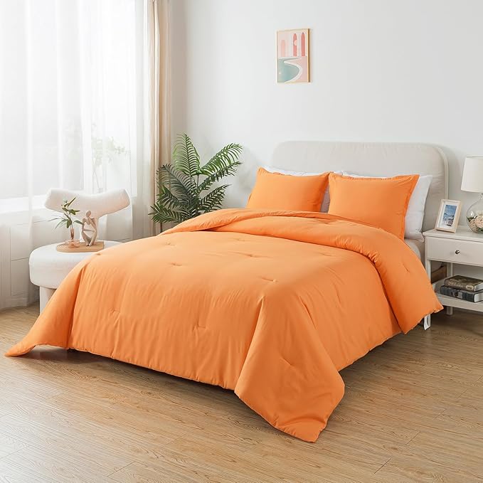 King Burnt Orange Comforter Set, Terracotta Skin-friendly Rust Boho Bedding Set & Collections, Breathable Fluffy Microfiber 3 PCS (104"x90") Comforter Set for All Seasons with Pillowcases - LeafyLoom