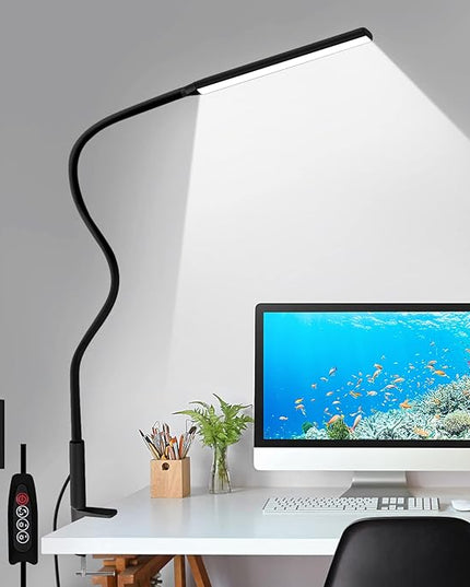 LED Desk Lamp, Swing Arm Table Lamp with Clamp, Flexible Gooseneck Task Lamp, Eye-Caring Architect Desk Light, 3 Modes 10 Brightness Levels, Memory Function Desk Lamps for Home Office, 12W - LeafyLoom