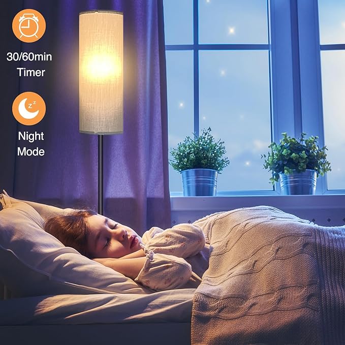 Floor Lamp for Living Room Bedroom, Modern Floor Lamp with Remote,Stepless Dimmable 12W Bulb Included,Standing Lamps LED Tall Lamp for Bedroom Office(Grey) - LeafyLoom