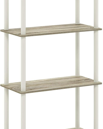 Furinno Turn-N-Tube 4-Tier Multipurpose Shelf Display Rack, Round Tubes, Sonoma Oak/White - LeafyLoom
