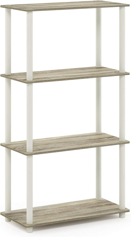 Furinno Turn-N-Tube 4-Tier Multipurpose Shelf Display Rack, Round Tubes, Sonoma Oak/White - LeafyLoom