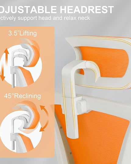 Misolant Ergonomic Office Chair with Footrest, Ergonomic Desk Chair with Adjustable 2D Lumbar Support, High Back Office Chair with Adjustable Headrest, Comfortable Office Chair Orange - LeafyLoom