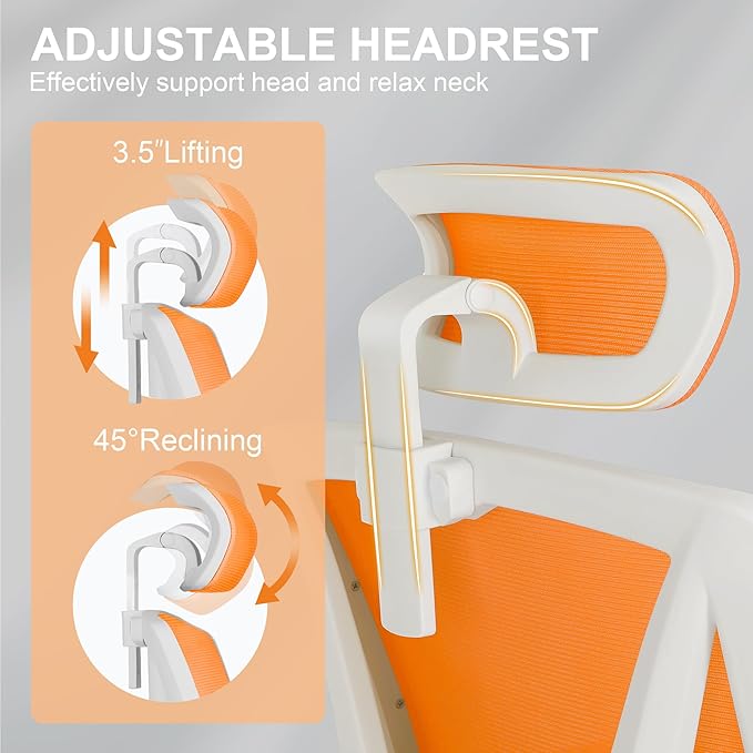 Misolant Ergonomic Office Chair with Footrest, Ergonomic Desk Chair with Adjustable 2D Lumbar Support, High Back Office Chair with Adjustable Headrest, Comfortable Office Chair Orange - LeafyLoom
