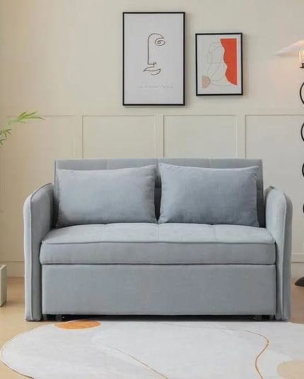 3-in-1 Multi-Functional Convertible Sofa, Chenille Sleeper Couch Pull-Out Bed, Loveseat Chaise Lounge with Adjustable Armrest and Reclining Backrest for Living Room, Small Space, Gray 53.5" - LeafyLoom
