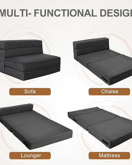 Convertible Sleeper Chair Bed with Pillow Memory Foam Fold Sofa Bed Couch Futon Lazy for Living Room/Home Office/Guest Beds/Apartment/Upstairs Loft,Twin Size,Dark Gray - LeafyLoom