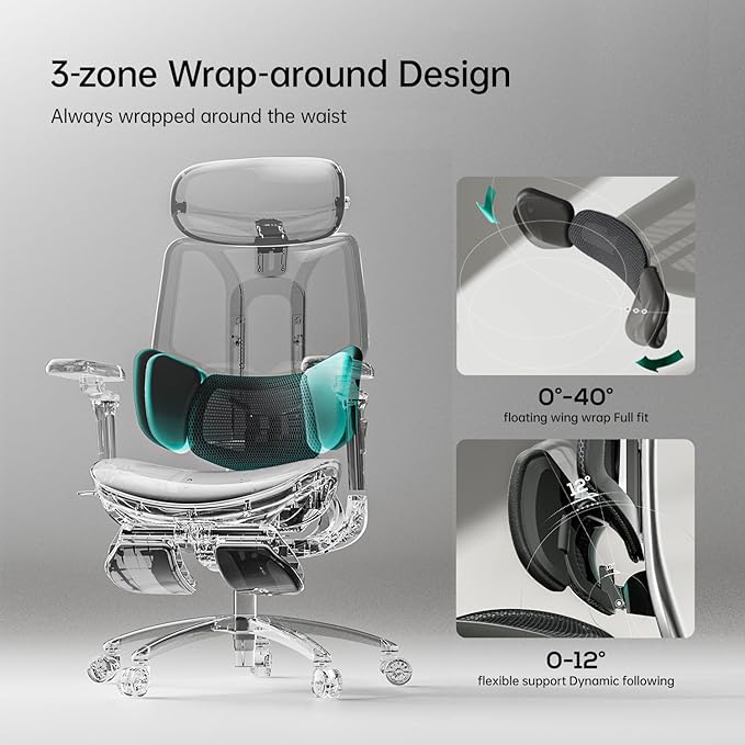 Hbada E3 Ergonomic Office Chair Ultra, Big and Tall Office Chair - with 3-Zone Dynamic Lumbar Support, 360° Mechanical Armrests, 4D Adjustable Headrest, Aluminum Alloy, Premium Mesh, Black - LeafyLoom