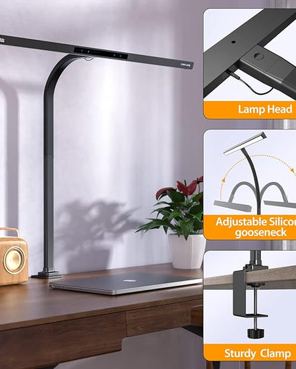 Quntis LED Desk Lamp, Eye-Care Architect Clamp Desk Lights for Home Office, 31.5'' Wide Bright Office Lighting with Auto-Dimming, Dimmable Table Light, 2H Timer Task Lamp for Workbench Monitor Drawing - LeafyLoom