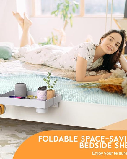 SPACELEAD Bedside Shelf for Bed – College Dorm Room Clip On Nightstand with Cup Holder & Cord Holder -Tray Table Caddy for Students – Bunk Bed Shelf for Organizer Top for Bedroom (grey，Plastic) - LeafyLoom