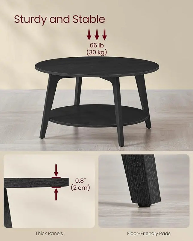 VASAGLE Round Coffee Table, 2 Tier Coffee Table with Storage, for Living Room, 31.5 x 17.7 Inches, Easy to Assemble, Charcoal Gray ULCT243B22 - LeafyLoom