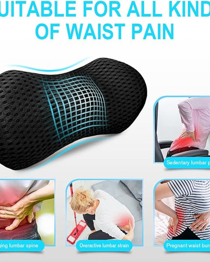 Lumbar Support Pillow - Memory Foam for Low Back Pain Relief, Ergonomic Streamline Car Seat, Office Chair, Recliner and Bed (black) - LeafyLoom