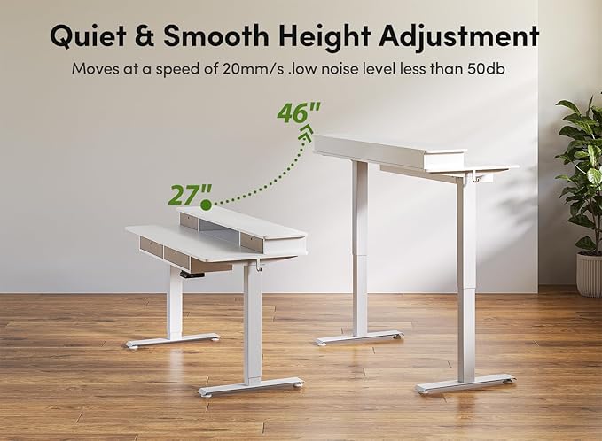 BANTI Height Adjustable Electric Standing Desk with 4 Drawers, 48 x 24 Inch Table with Storage Shelf, Sit Stand Desk, White Top - LeafyLoom