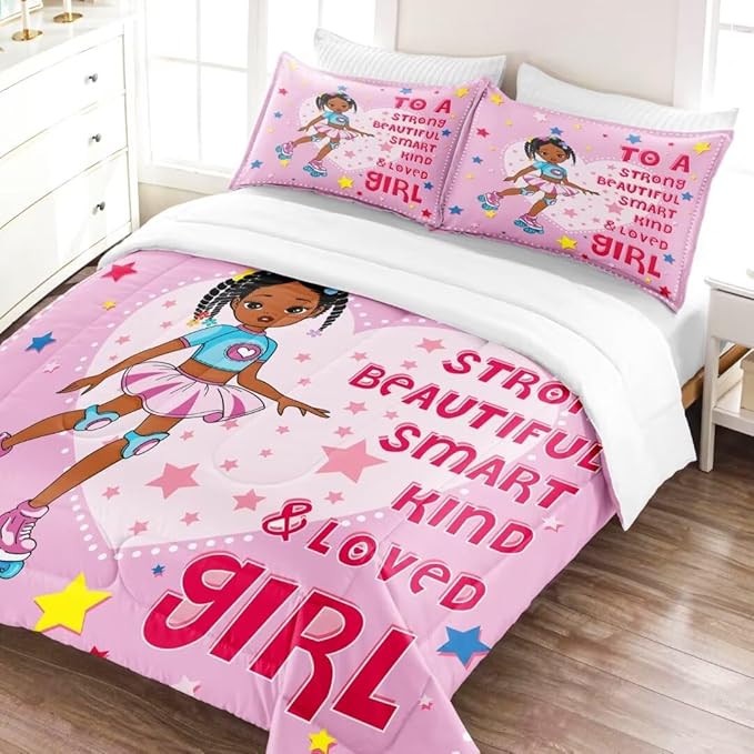 Black Ballerina Comforter Full Sets for Girls Toddle,Black Girl Magic Comforter Set for Teens Kids,African American Afro Girl Inspirational Bedding Sets - LeafyLoom
