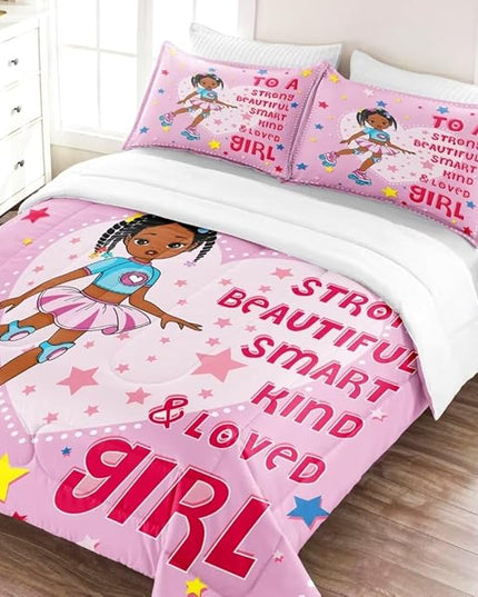 Black Ballerina Comforter Twin Sets for Girls Toddle,Black Girl Magic Comforter Set for Teens Kids,African American Afro Girl Inspirational Bedding Sets - LeafyLoom