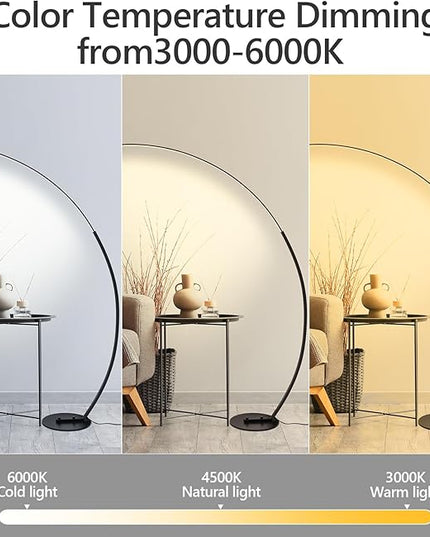 Arc Floor Lamp, Dimmable LED Floor Lamp with 3 Color Temperatures, Ultra Bright, Modern Standing Tall Lamp with Remote Reading Floor Lamp for Living Room Bedroom Office - LeafyLoom