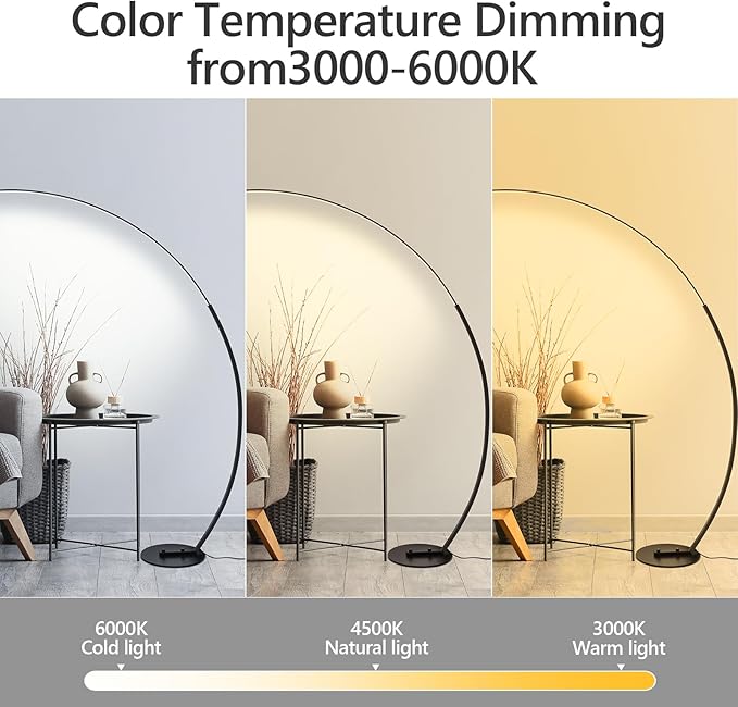 Arc Floor Lamp, Dimmable LED Floor Lamp with 3 Color Temperatures, Ultra Bright, Modern Standing Tall Lamp with Remote Reading Floor Lamp for Living Room Bedroom Office - LeafyLoom