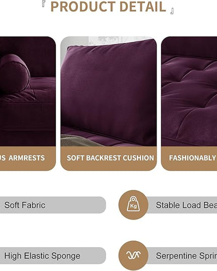 Velvet Furniture for Small Spaces, Mid-Century Modern Loveseats for Living Room, Love Seat Couch Sofas, 58 Inches, Eggplant - LeafyLoom
