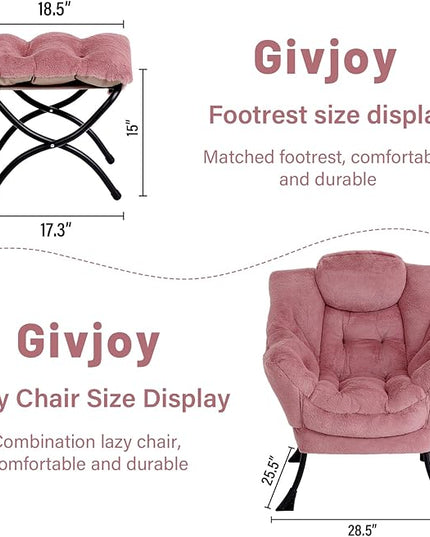 Cozy Lazy Chair and Ottoman, Large Contemporary Accent Lounge Chair Set, Leisure Upholstered Reading Armchair for Bedroom, Living Room, Dorm Rooms, Office - LeafyLoom