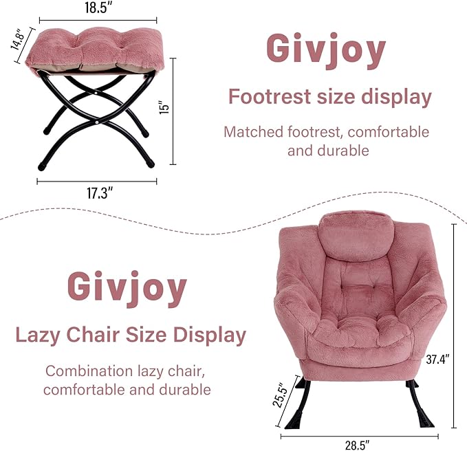 Cozy Lazy Chair and Ottoman, Large Contemporary Accent Lounge Chair Set, Leisure Upholstered Reading Armchair for Bedroom, Living Room, Dorm Rooms, Office - LeafyLoom