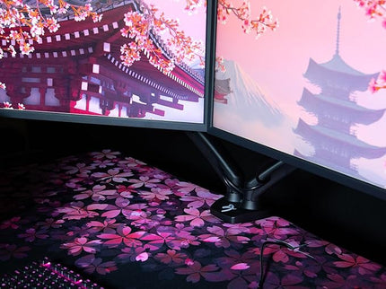 Arozzi Arena Special Edition Ultrawide Curved Gaming and Office Desk with Full Surface Water Resistant Desk Mat Custom Monitor Mount Cable Management Cut Outs - Flower - LeafyLoom