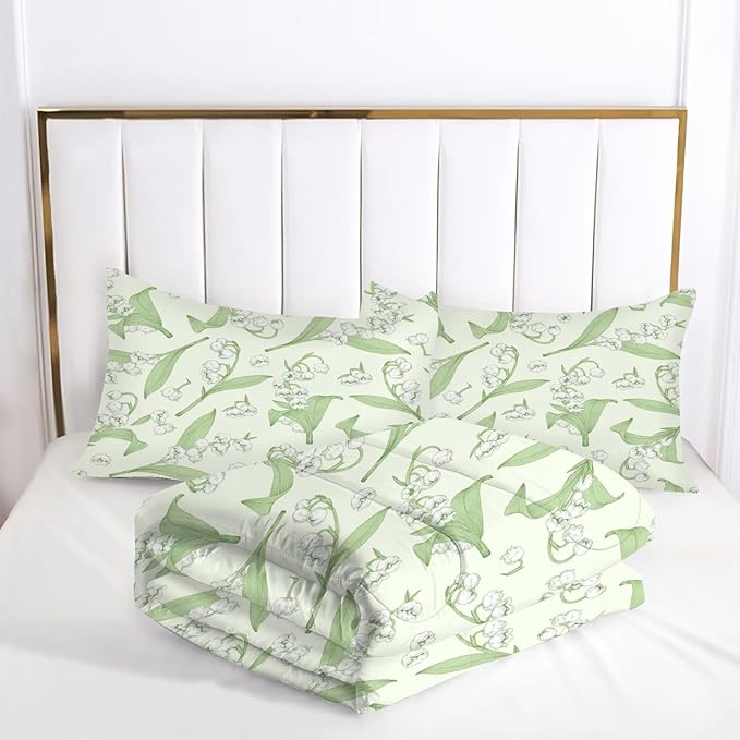 kxry Green Flower Comforter Sets Bedding Sets Twin Size Comforter Set for Girls Women Kids 1 Comforter + 1 Pillow Case - LeafyLoom