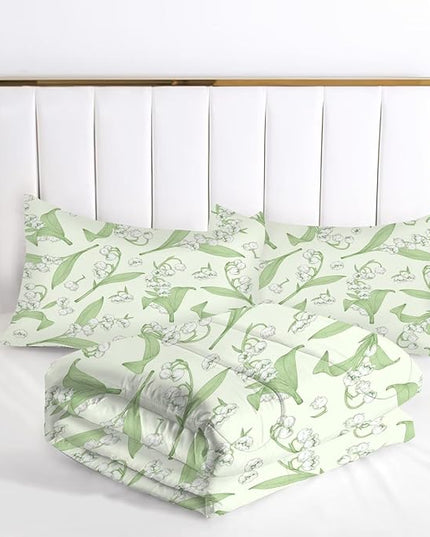 kxry Green Flower Comforter Sets Bedding Sets King Size Comforter Set for Girls Women Kids 1 Comforter + 2 Pillow Case - LeafyLoom