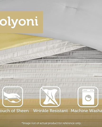 Madison Park Amherst Faux Silk Comforter Set-Casual Contemporary Design All Season Down Alternative Bedding, Matching Shams, Bedskirt, Decorative Pillows, King(104"x92"), Yellow, 7 Piece (MP10-2449) - LeafyLoom