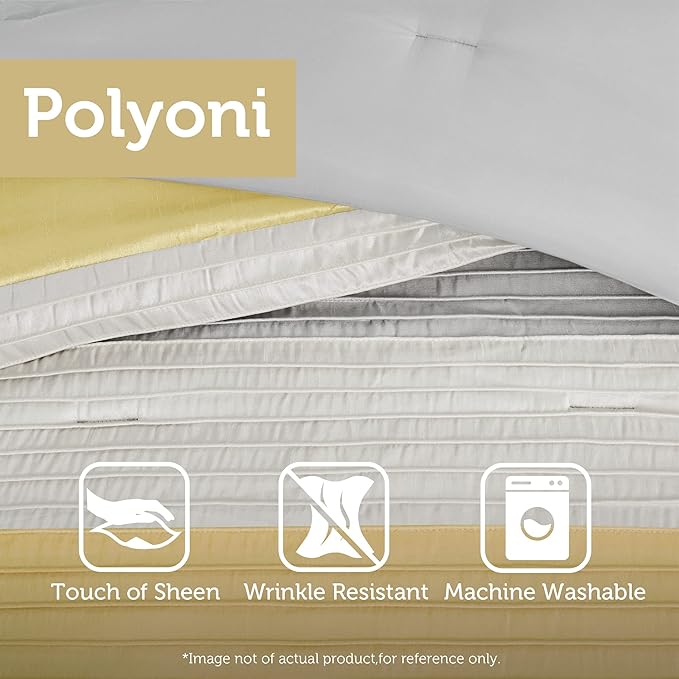 Madison Park Amherst Faux Silk Comforter Set-Casual Contemporary Design All Season Down Alternative Bedding, Matching Shams, Bedskirt, Decorative Pillows, King(104"x92"), Yellow, 7 Piece (MP10-2449) - LeafyLoom