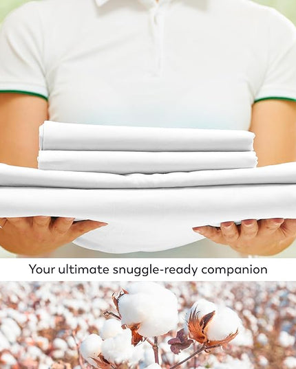 Purity Home Organic 100% Cotton King Size Sheets Set White, Percale Weave King Bedding Set, Crisp, Cooling & Breathable White Bed Sheets King Size, Fits Mattress Upto 16" Deep Pocket - LeafyLoom