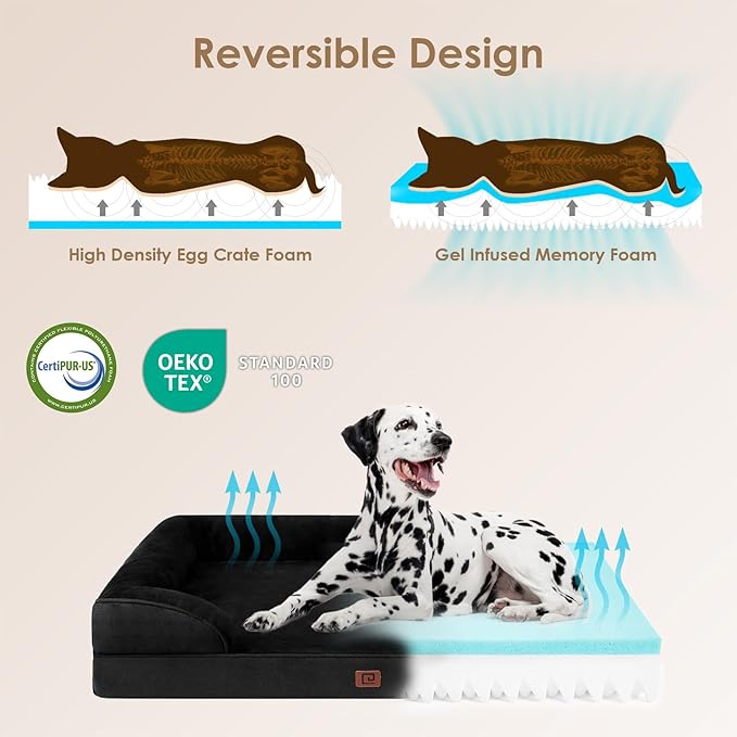 EHEYCIGA Orthopedic Dog Bed for Small Dogs, Waterproof Memory Foam Small Dog Beds with Sides, Non-Slip Bottom and Egg-Crate Foam Medium Dog Couch Bed with Washable Removable Cover, Black EHEYCIGA