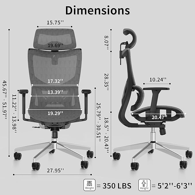 Ergonomic Office Chair with 3D Armrest, Big and Tall Computer Desk Chair with Adjustable Headrest, Seat Depth, Lumbar Support, Home Office Gaming Chair Dark Grey - LeafyLoom