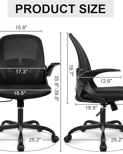Primy Office Chair Ergonomic Desk Chair with Flip up Armrests Swivel Breathable Desk Mesh Computer Chair with Adjustable Lumbar Support and Height for Conference Room (Black) - LeafyLoom