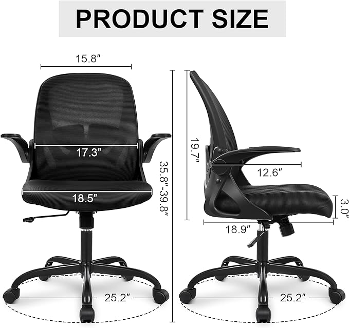 Primy Office Chair Ergonomic Desk Chair with Flip up Armrests Swivel Breathable Desk Mesh Computer Chair with Adjustable Lumbar Support and Height for Conference Room (Black) - LeafyLoom