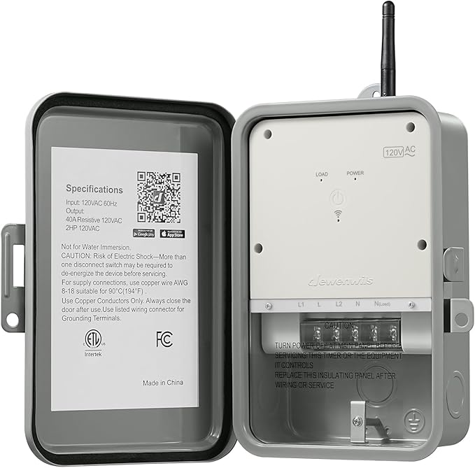 DEWENWILS Pool Pump Timer, Outdoor Smart WiFi Box, Heavy Duty 40A 120VAC 2HP Wireless Controller Timer for Pool, Water Heater, Compatible with Smart Phone, Alexa, Google Assistant, ETL Listed DEWENWILS