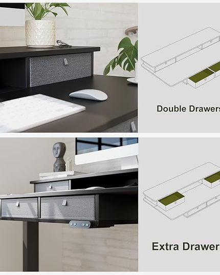 BANTI Height Adjustable Electric Standing Desk with 4 Drawers, 48 x 24 Inch Table with Storage Shelf, Sit Stand Desk, Black Top - LeafyLoom